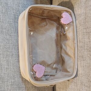 Stoney Clover Lane Large Clear Front Pouch-USED-Beige w/Hearts-*Read